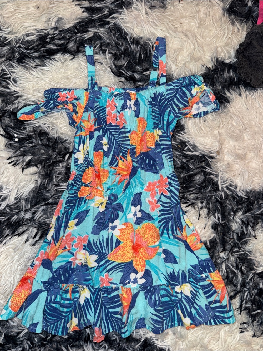 The Children's Place Blue Tropical Floral Off-Shoulder Sundress